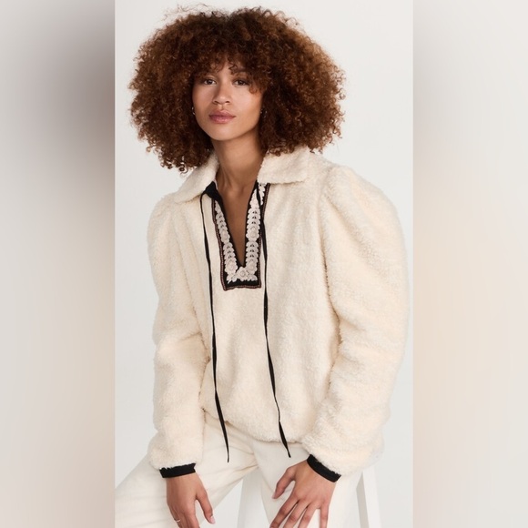 Alix Of Bohemia Cream & Black Teddy Loretta Jacket with Plush Texture SZ Medium - Picture 4 of 14